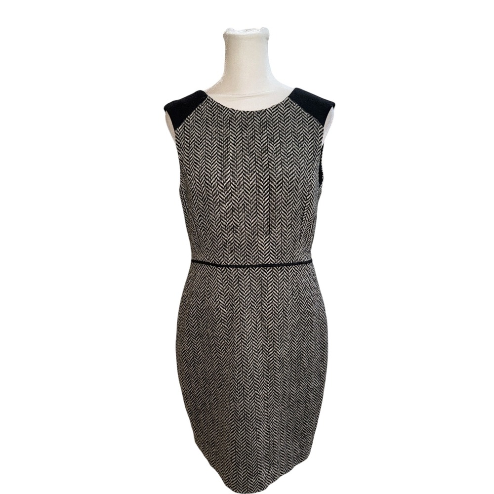 Banana Republic Womens 6P Herringbone Wool Blend Sheath Dress Black Cream NWT